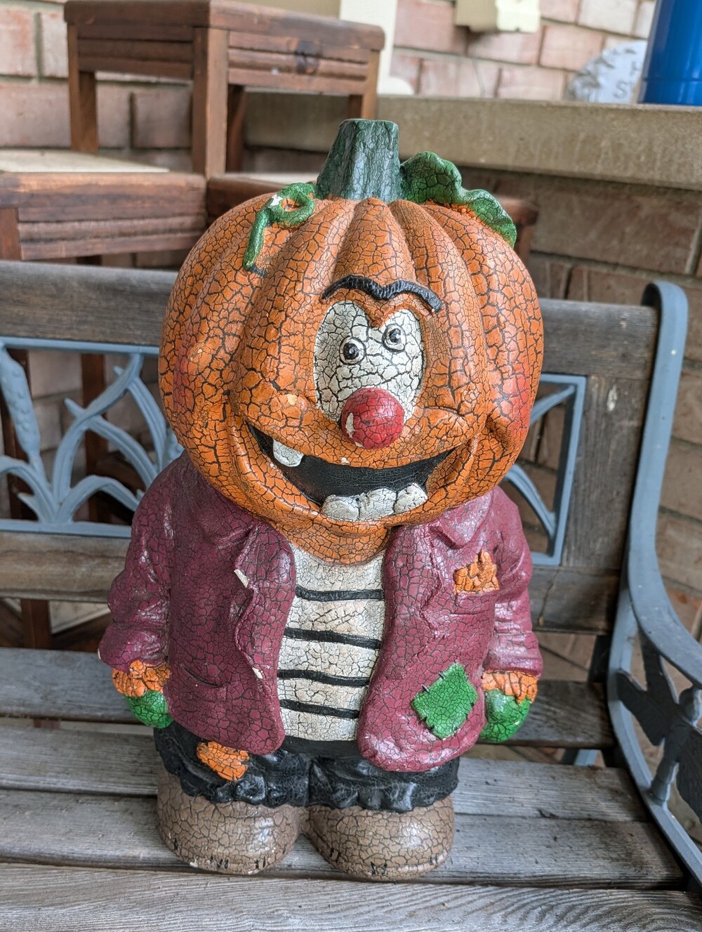 Y2K Crackle Halloween Foam Porch Jack O Lantern Pumpkin Scarecrow Collectable